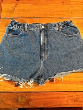 L.L. Bean Classic Blue High-Waist Frayed Denim Shorts